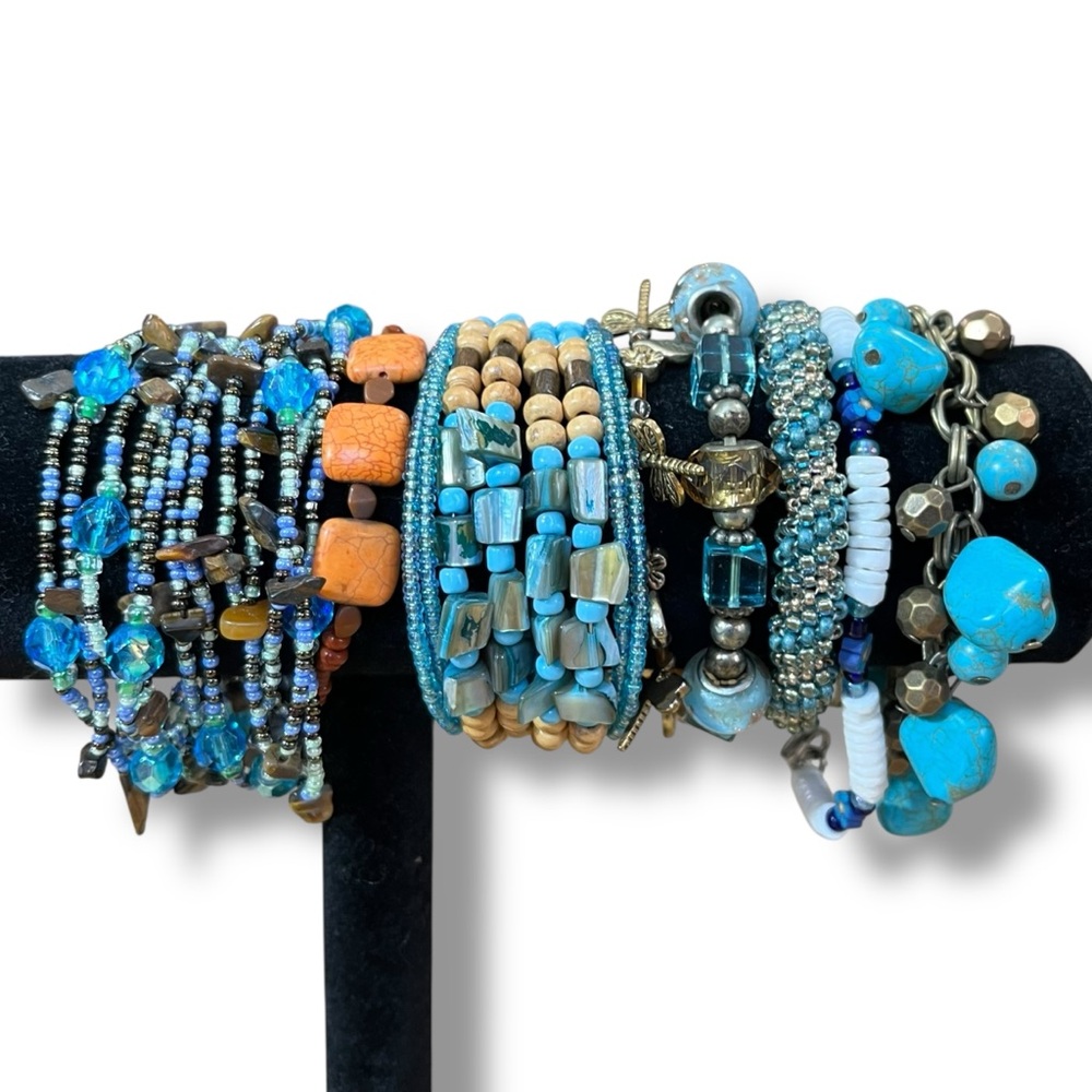 Turquoise and Brown Beaded Assortment of Bracelets - Picture 2 of 6